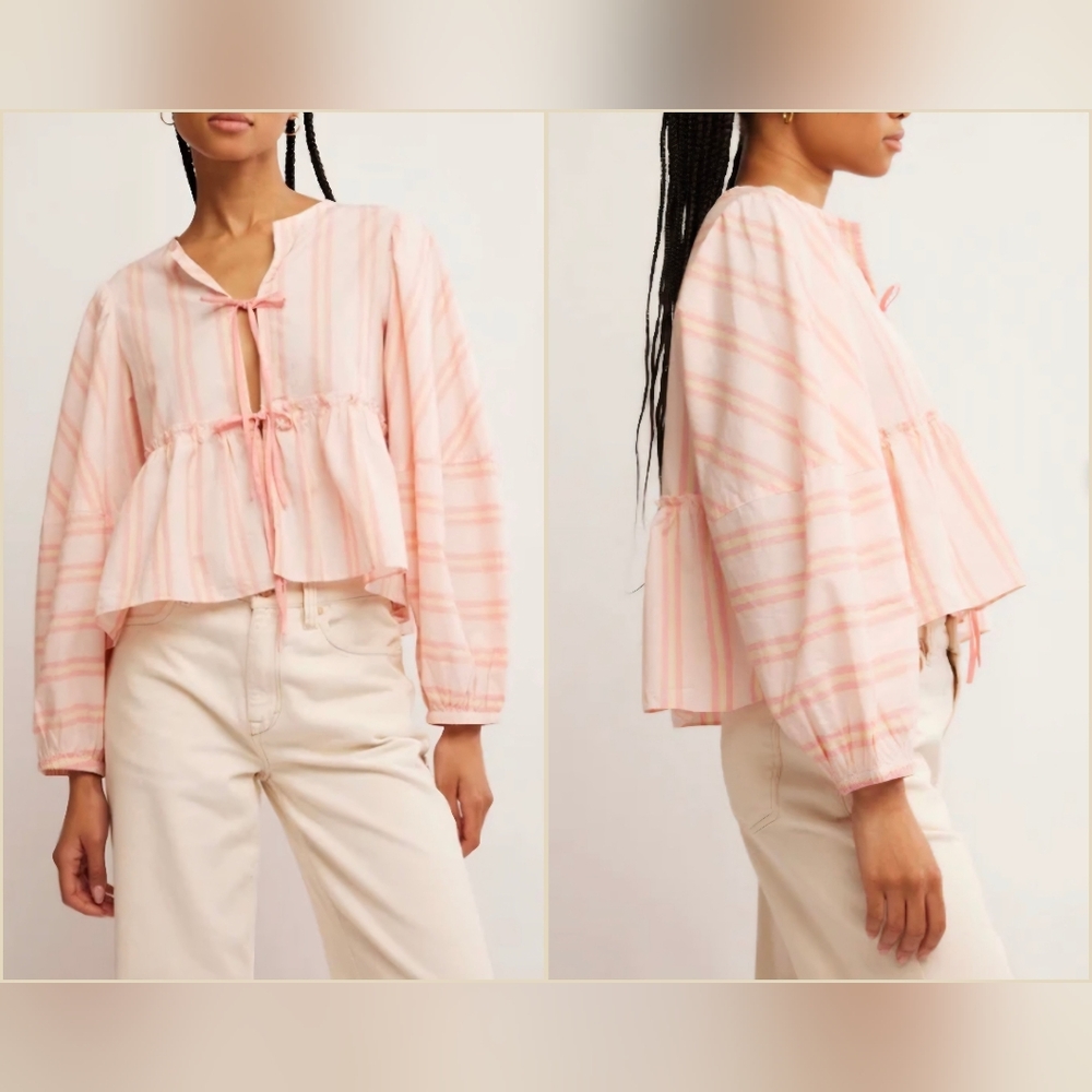 Free People Brunch Babe Blouse Size S NWT Color Pink Yellow